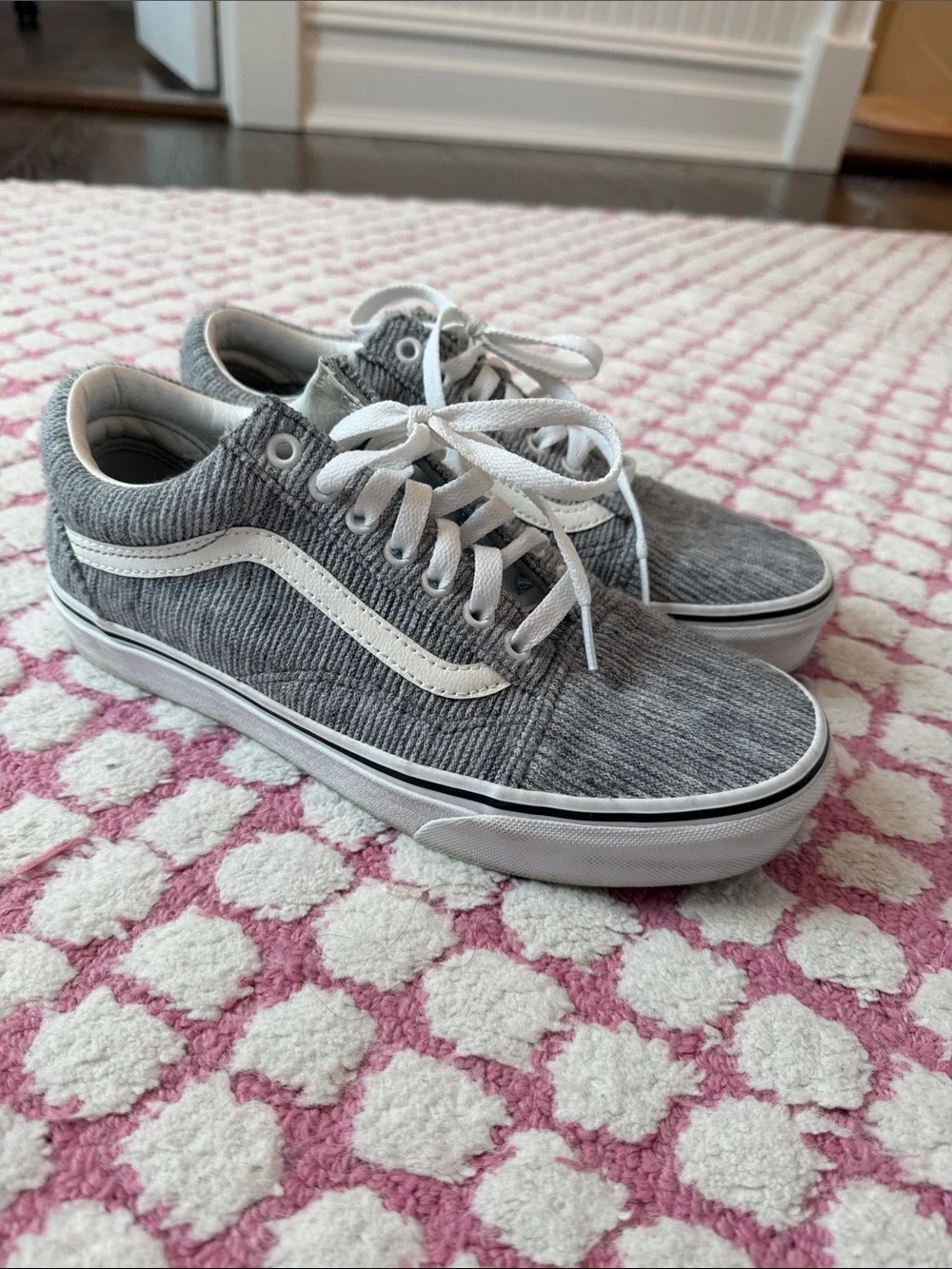 Vans Gray Corduroy Old Skool Sneakers with White Stripe